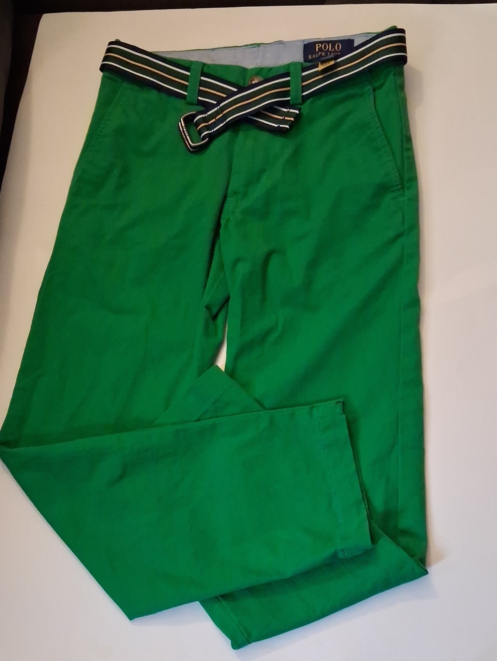 Polo by Ralph Lauren Bright Green Boy's Chinos with Striped Belt